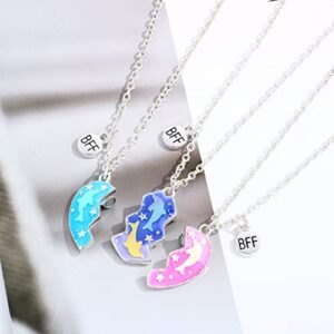 DOYYCA Friendship Necklace Best Friend Necklace for 3 Girls Magnetic Matching Heart Pendant BFF Necklaces for Sister (Dolphin Heart)