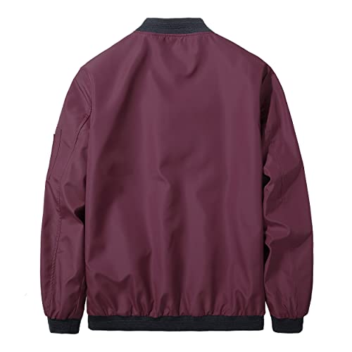 Ginsiom Bomber Jacket for Men,Slim Fit Lightweight Windproof Sportwear Jacket Casual Windbreaker (WineRed01,XL)