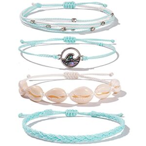 fancy shiny wave string bracelets cute shell bracelets trendy boho jewelry teen girl gifts handmade stackable rope bracelets for women girls(teal)