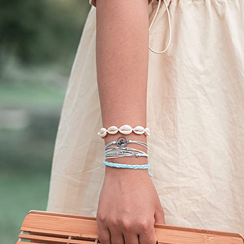 FANCY SHINY Wave String Bracelets Cute Shell Bracelets Trendy Boho Jewelry Teen Girl Gifts Handmade Stackable Rope Bracelets for Women Girls(Teal)