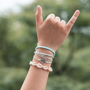 FANCY SHINY Wave String Bracelets Cute Shell Bracelets Trendy Boho Jewelry Teen Girl Gifts Handmade Stackable Rope Bracelets for Women Girls(Teal)