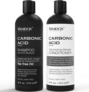 vanidox carbonic acid shampoo and conditioner for men and women, deep moisturizing conditioner thickens, softens, & smooths set for hair growth and repair, made in usa - 16 fl oz each