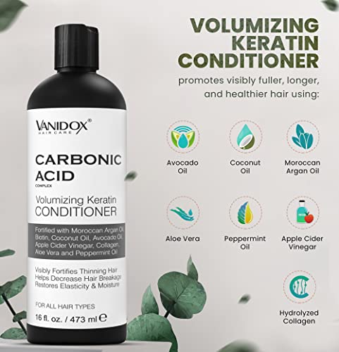 VANIDOX Carbonic Acid Shampoo and Conditioner for Men and Women, Deep Moisturizing Conditioner Thickens, Softens, & Smooths Set for Hair Growth and Repair, Made in USA - 16 Fl Oz Each