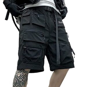 xyxiongmao cyberpunk shorts hip hop sweatpants techwear overalls slacks athleisure men's tactical cargo streetwear pants(black,l)