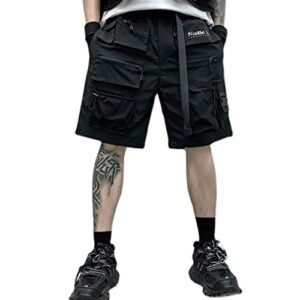 XYXIONGMAO Cyberpunk Shorts Hip Hop Sweatpants Techwear Overalls Slacks Athleisure Men's Tactical Cargo Streetwear Pants(Black,L)