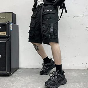 XYXIONGMAO Cyberpunk Shorts Hip Hop Sweatpants Techwear Overalls Slacks Athleisure Men's Tactical Cargo Streetwear Pants(Black,L)