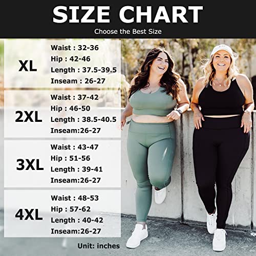 NEW YOUNG 3 Pack Plus Size Leggings with Pockets for Women,High Waist Tummy Control Workout Yoga Pants (3X-Large, Black/Black/Black)