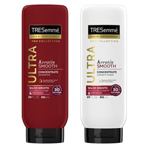 tresemmé ultra keratin smooth concentrate shampoo and conditioner for dry hair salon smooth in 30 secs, fast-lather and fast-detangle technology, 2x more washes combo pack, red 20 ounce (pack of 2)
