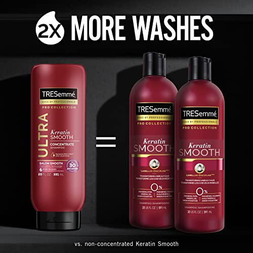 TRESemmé Ultra Keratin Smooth Concentrate Shampoo And Conditioner For Dry Hair Salon Smooth In 30 Secs, Fast-Lather And Fast-Detangle Technology, 2X More Washes Combo Pack, Red 20 Ounce (Pack of 2)