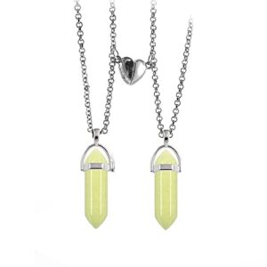 2Pcs Luminous Crystal Point Couple Matching Pendant Necklace Glow in the Dark Fluorescent Stone Necklace for Women Men Boy Girl Teen Jewelry-A g