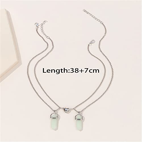 2Pcs Luminous Crystal Point Couple Matching Pendant Necklace Glow in the Dark Fluorescent Stone Necklace for Women Men Boy Girl Teen Jewelry-A g