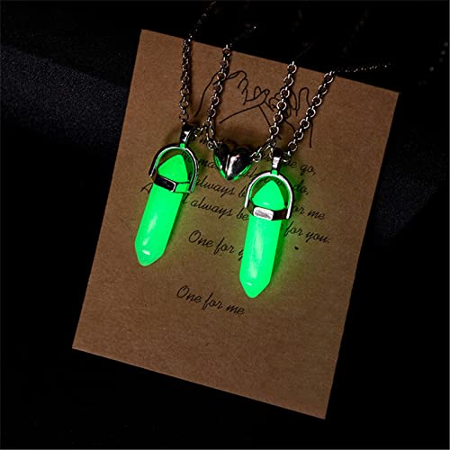 2Pcs Luminous Crystal Point Couple Matching Pendant Necklace Glow in the Dark Fluorescent Stone Necklace for Women Men Boy Girl Teen Jewelry-A g