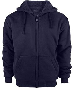 igeekwell hoodies for men full zip up heavyweight sweatshirt - sherpa lined winter jacket, navy, s