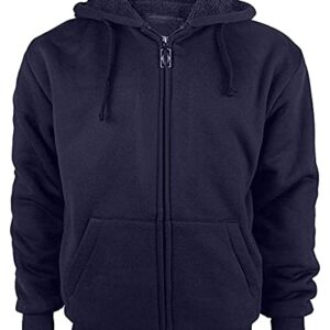 IGEEKWELL Hoodies for Men Full Zip Up Heavyweight Sweatshirt - Sherpa Lined Winter Jacket, Navy, S