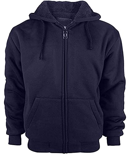 IGEEKWELL Hoodies for Men Full Zip Up Heavyweight Sweatshirt - Sherpa Lined Winter Jacket, Navy, S