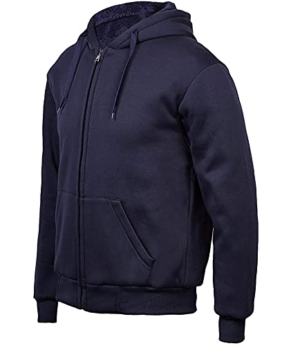 IGEEKWELL Hoodies for Men Full Zip Up Heavyweight Sweatshirt - Sherpa Lined Winter Jacket, Navy, S