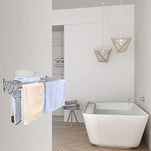 AUMIO Wall Mounted Drying Rack, Stainless Steel Clothing for Laundry Foldable, Clothes Drying Rack Folding Indoor, Laundry Drying Rack with 7 Rods, Accordion Retractable for Laundry/Bathroom