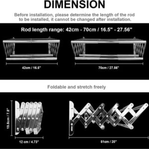 AUMIO Wall Mounted Drying Rack, Stainless Steel Clothing for Laundry Foldable, Clothes Drying Rack Folding Indoor, Laundry Drying Rack with 7 Rods, Accordion Retractable for Laundry/Bathroom