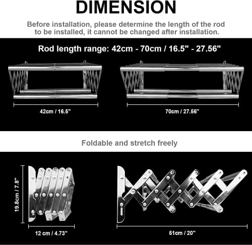 AUMIO Wall Mounted Drying Rack, Stainless Steel Clothing for Laundry Foldable, Clothes Drying Rack Folding Indoor, Laundry Drying Rack with 7 Rods, Accordion Retractable for Laundry/Bathroom