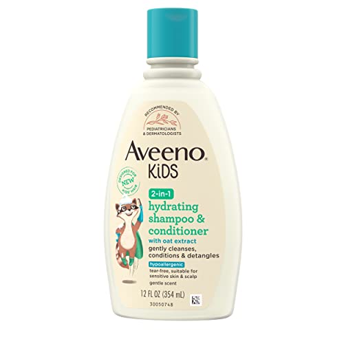 Aveeno Kids 2-in-1 Hydrating Shampoo & Conditioner, Gently Cleanses, Conditions & Detangles Kids Hair, Formulated With Oat Extract, For Sensitive Skin & Scalp, Hypoallergenic, 12 fl. oz