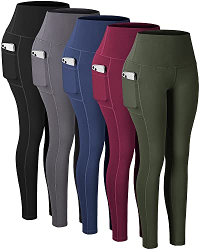 CHRLEISURE Leggings with Pockets for Women, High Waisted Tummy Control Workout Yoga Pants(Black,DGray,Navy,Wine,JLGreen, M)