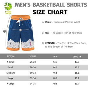 BOOMLEMON Men's Basketball Shorts Hip Hop Workout Athletic Shorts Mesh Print Running Short Pants(Blue XL)
