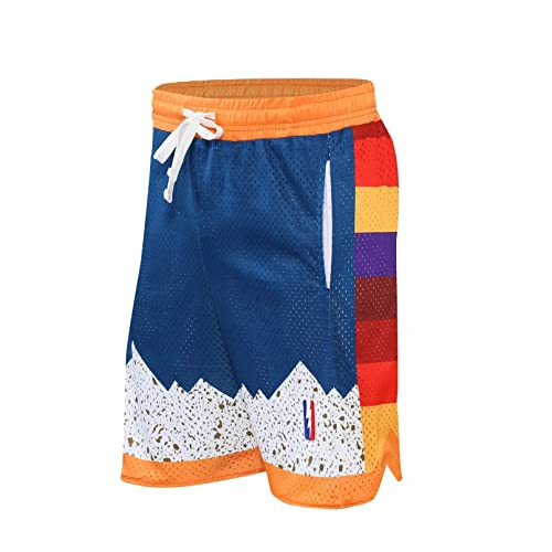 BOOMLEMON Men's Basketball Shorts Hip Hop Workout Athletic Shorts Mesh Print Running Short Pants(Blue XL)