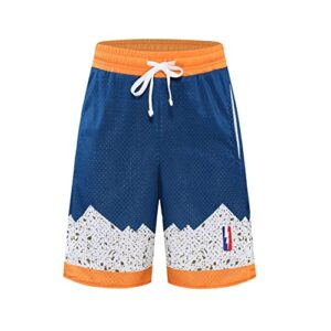 BOOMLEMON Men's Basketball Shorts Hip Hop Workout Athletic Shorts Mesh Print Running Short Pants(Blue XL)