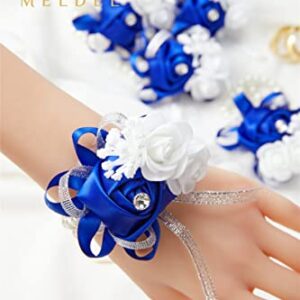 Meldel Prom Flower Wrist Corsages for Wedding, Set of 6, Royal Blue Wrist Corsages for Prom Bridal Bridesmaid Girl, Rose Hand Flower for Wedding Ceremony Anniversary,Dinner Party, Homecoming