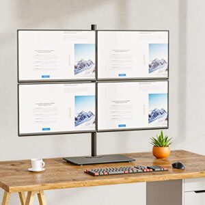 WALI Quad Monitor Stand, Height Adjustable Free-Standing Monitor Desk Mount, fits 4 Computer Screens up to 27 Inch, Holds up to 22lbs per Screen (GMF004)
