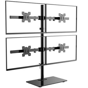 wali quad monitor stand, height adjustable free-standing monitor desk mount, fits 4 computer screens up to 27 inch, holds up to 22lbs per screen (gmf004)
