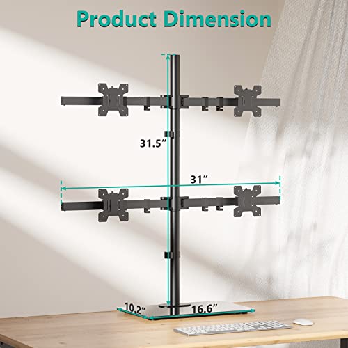 WALI Quad Monitor Stand, Height Adjustable Free-Standing Monitor Desk Mount, fits 4 Computer Screens up to 27 Inch, Holds up to 22lbs per Screen (GMF004)