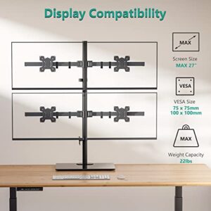WALI Quad Monitor Stand, Height Adjustable Free-Standing Monitor Desk Mount, fits 4 Computer Screens up to 27 Inch, Holds up to 22lbs per Screen (GMF004)