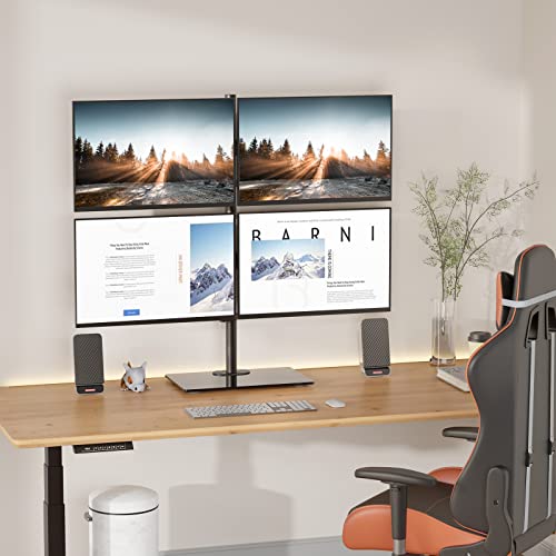 WALI Quad Monitor Stand, Height Adjustable Free-Standing Monitor Desk Mount, fits 4 Computer Screens up to 27 Inch, Holds up to 22lbs per Screen (GMF004)