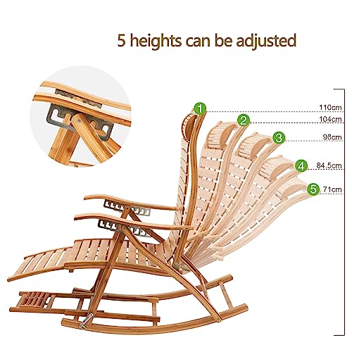 Large Rocking Chair Elderly Gifts Stable Ergonomic Garden Deck Chairs for Elderly,Foldable Recliner Load-Bearing 220KG Comfort Bamboo Loungers Deck Chair Patio Pool Garden Chair