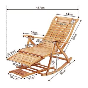 Large Rocking Chair Elderly Gifts Stable Ergonomic Garden Deck Chairs for Elderly,Foldable Recliner Load-Bearing 220KG Comfort Bamboo Loungers Deck Chair Patio Pool Garden Chair