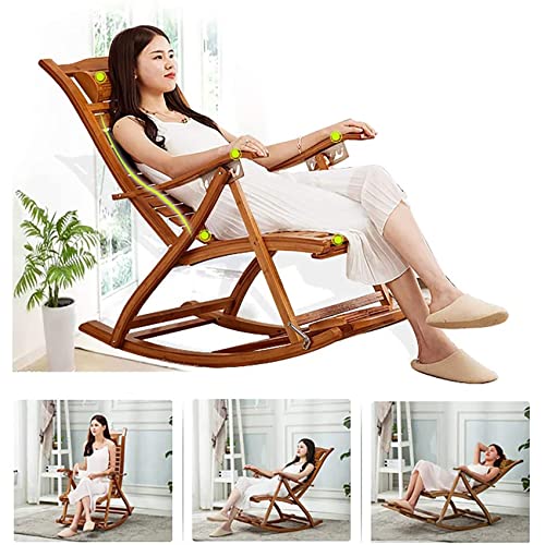 Large Rocking Chair Elderly Gifts Stable Ergonomic Garden Deck Chairs for Elderly,Foldable Recliner Load-Bearing 220KG Comfort Bamboo Loungers Deck Chair Patio Pool Garden Chair