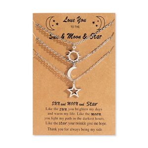 friendship necklaces for 3 girls cute bff necklace for women best friend necklace dainty sun moon star necklaces long distance relationship necklace(moon sun star)