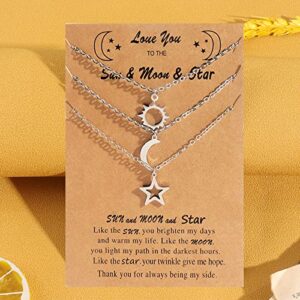 Friendship Necklaces for 3 Girls Cute BFF Necklace for Women Best Friend Necklace Dainty Sun Moon Star Necklaces Long Distance Relationship Necklace(Moon Sun Star)