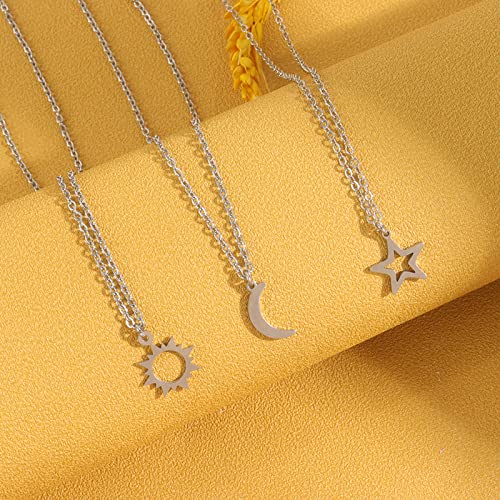 Friendship Necklaces for 3 Girls Cute BFF Necklace for Women Best Friend Necklace Dainty Sun Moon Star Necklaces Long Distance Relationship Necklace(Moon Sun Star)