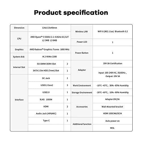 Beelink Mini PC, Mini Computer AMD Ryzen 5 5500U(up to 4.0GHz) 7nm, 6C/12T, 16GB DDR4 RAM 500GB NVME SSD, HDMI|Type-c|Wi-Fi 6|RJ45|Bluetooth 5.2 Office Mini Computer