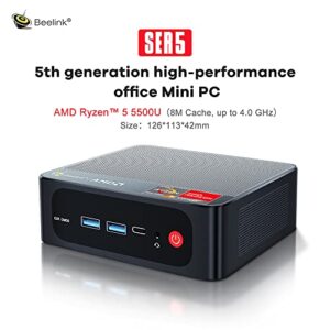 Beelink Mini PC, Mini Computer AMD Ryzen 5 5500U(up to 4.0GHz) 7nm, 6C/12T, 16GB DDR4 RAM 500GB NVME SSD, HDMI|Type-c|Wi-Fi 6|RJ45|Bluetooth 5.2 Office Mini Computer