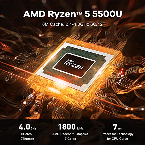 Beelink Mini PC, Mini Computer AMD Ryzen 5 5500U(up to 4.0GHz) 7nm, 6C/12T, 16GB DDR4 RAM 500GB NVME SSD, HDMI|Type-c|Wi-Fi 6|RJ45|Bluetooth 5.2 Office Mini Computer