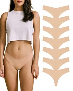 sharicca women seamless thong no show v shape strench underwear comfortable invisible soft panties 6 pack (7 beige-7p08,m)