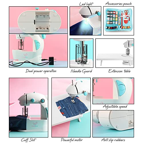 Mini Sewing Machine for Beginners Adult, 48-Piece Portable Sewing Machine, Dual Speed Small Sewing Machine, Adults and Kids Sewing Machine, Travel Beginner Sewing Machines with Sewing Kit and Book