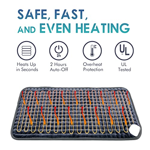 DAILYLIFE Heating Pad 20"x24" for Pain Relief, Microplush Electric Heating Pads with 6 Heat Settings, Fast-Heating Technology, Auto Shut Off, Great for Back, Neck, and Cramps, Deep Blue