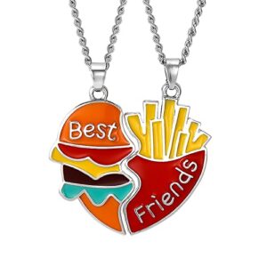 2 pcs friendship pendant necklace for women 2-split best friend forever necklace funny burger and fries statement necklace teen girls jewelry birthday gifts gold moon pendant (as show, one size)