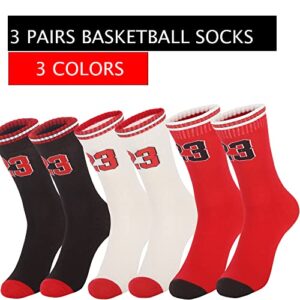 NIUNEW 3 Pairs Basketball Socks for Boys and Girls,Athletic Running Breathable Youth Sports Basketball Socks Gifts for Kids 6-14 (One Size, 3 pairs #23)