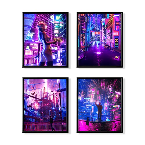 Japanese Anime Wall Art Decor - Cyberpunk Tokyo Hongkong Posters Prints - Vaporwave Vibey Cool Indie Picture Room Decor - Japan Neon Night Aesthetic Decorations - Preppy Chic Manga Cartoon - 8x10