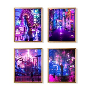 Japanese Anime Wall Art Decor - Cyberpunk Tokyo Hongkong Posters Prints - Vaporwave Vibey Cool Indie Picture Room Decor - Japan Neon Night Aesthetic Decorations - Preppy Chic Manga Cartoon - 8x10